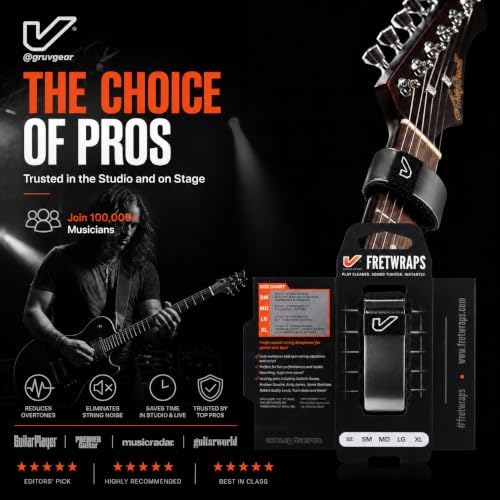 Gruv Gear Fret Wrap & Guitar Mute, Fretwrap for Acoustic, Electric & Bass | String Dampener Recording, Tapping & Practice Accessory (1 Pack, Small Titanium, Fits 4 String Bass, 6 String Guitar)