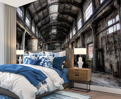 Wall Mural Peel and Stick Old Factory Hall Vivid Large Wallpaper Self Adhesive Contact Paper Removable 3D Wall Sticker for Living Room Bedroom 69"x96"