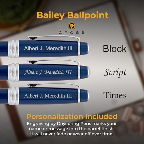 Cross Bailey Personalized Ballpoint Pen in Blue Lacquer with Chrome Trim