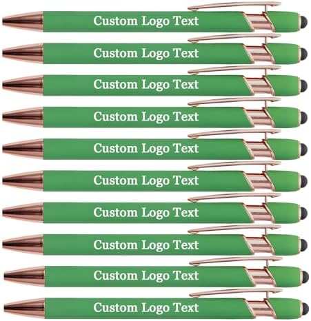 Personalized Pens Ballpoint with Stylus, Grass Green, 20 Pcs