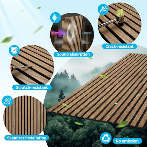 Art3d 47 x 23.6 Inch Acoustic Wood Slat Wall Panel, 4-Pack, Deep Walnut