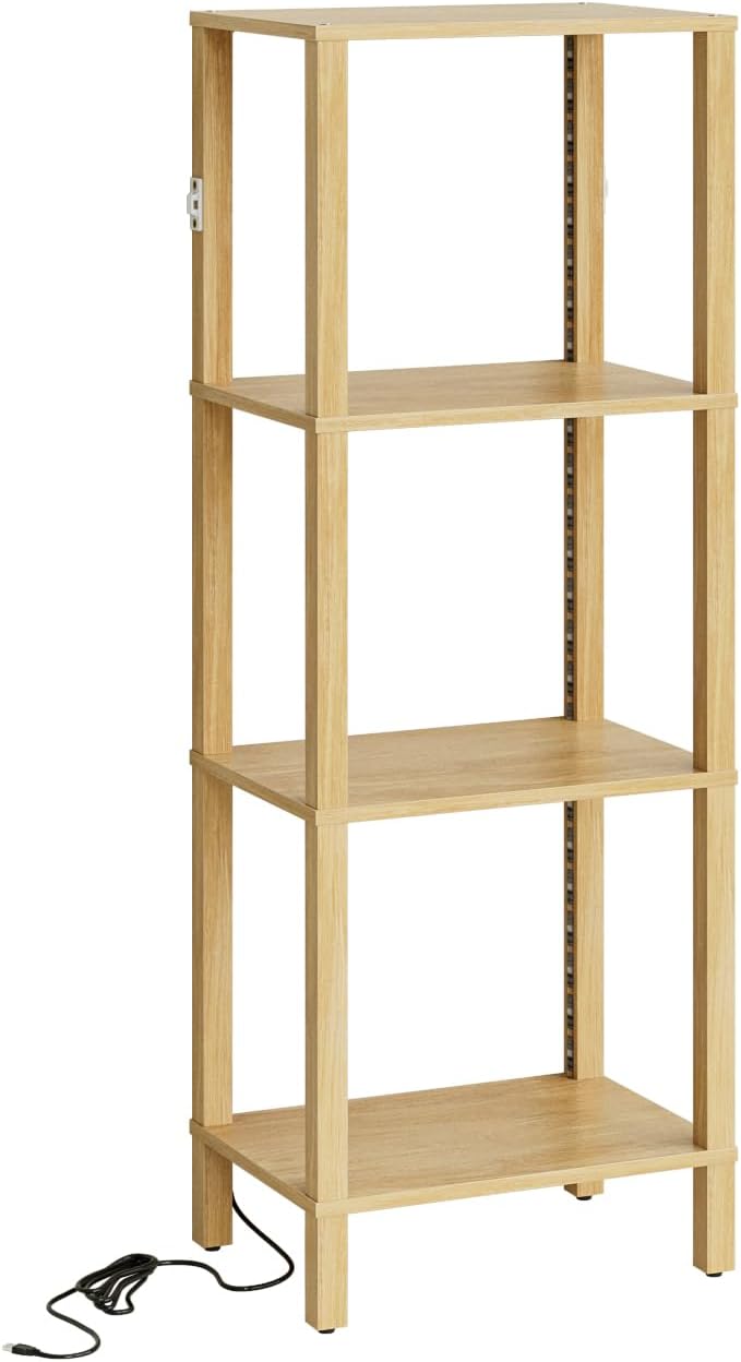 Open Book Shelf with LED Lights, 4 Tier Small Bookshelf, Freestanding Shelf Narrow Bookcase with Open Shelves, 14.96" x 10.63" x 41.26", Book Shelves for Living Room, Office, Study, Oak