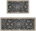 Boho Cushioned Anti Fatigue Mats for Kitchen Floor,Modern Farmhouse Charcoal Floral Non-Slip Water Resistant Runner Comfort Foam Standing Rugs Non Skid for Home Sink,Office,Laundry 17"x47"+17"x30"