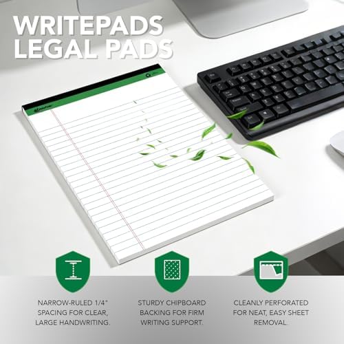 KAISA White Legal Pads Writing Pads 600 Sheets Recycled Paper 5"x8" Narrow Ruled Lined Paper Small Legal pad Perforated 50 sheets Hard Back Notepads Writing Tablet For Office Supplies Study (White 12pads)