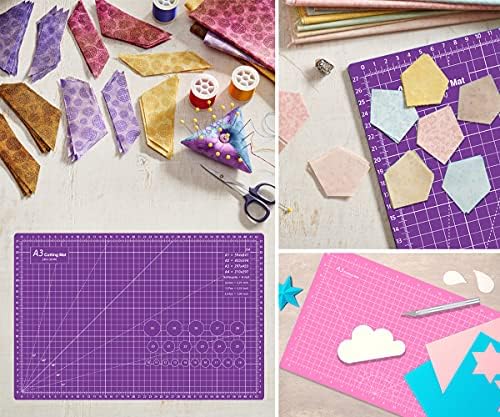 Headley Tools 18"x12" Thickened Self Healing Cutting Mat, A3 Rotary Cutting Sewing Mat for Crafts, Double Sided 5-Ply Table Cutting Board for Fabric Quilting Art Hobby Project, Pink/Purple