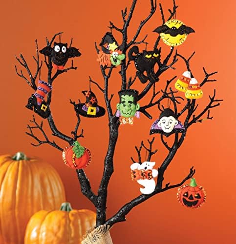 Bucilla 86430 Halloween Felt Applique Ornaments Kit (Size 2" by 2.5-Inch), Set of 12