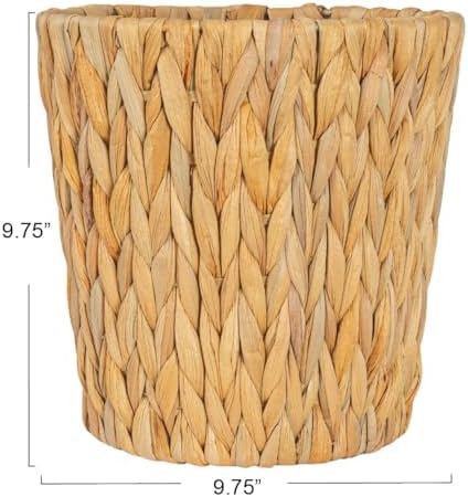 Household Essentials Handwoven Round Water Hyacinth Waste Basket with Plastic Liner, Natural