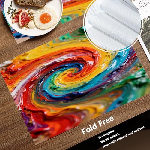 Batmerry Multicolor Abstract Art Placemats,Colorful Grunge Macro Closeup Washable Linen Table Mats for Kitchen Table Double Insulation Decor Dining Set Indoor Outdoor 12X18 in Set of 4
