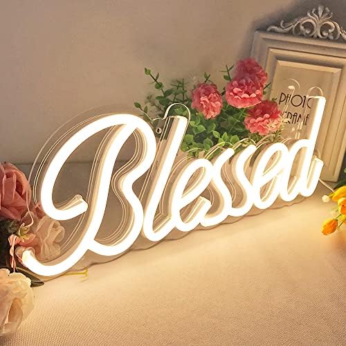 Blessed Neon Sign for Wall Decor 17x7 Inches - Blessed Led Light Up Sign 5V USB Powered with Dimmer,Led Neon Light Warm White Decor for Bedroom, Office, Home Room,Wedding Gifts