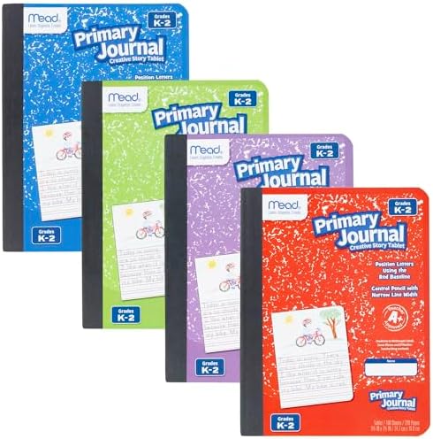 Mead Primary Journal Creative Story Tablet Composition Notebook, 7.5" x 9.75", Grades K-2, 100 Sheets, Color Selected For You (10297) (Pack of 12)