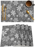Christmas Placemats Set of 4, Grey White Snowflakes Pattern Heat Resistant Washable Table Place Mats Winter Cotton Table Linens Party Holiday Decor for Kitchen Dining Outdoor Indoor