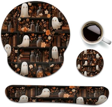 Halloween Ghost Ergonomic Wrist Rest Mouse Pad Set with Keyboard Cushion