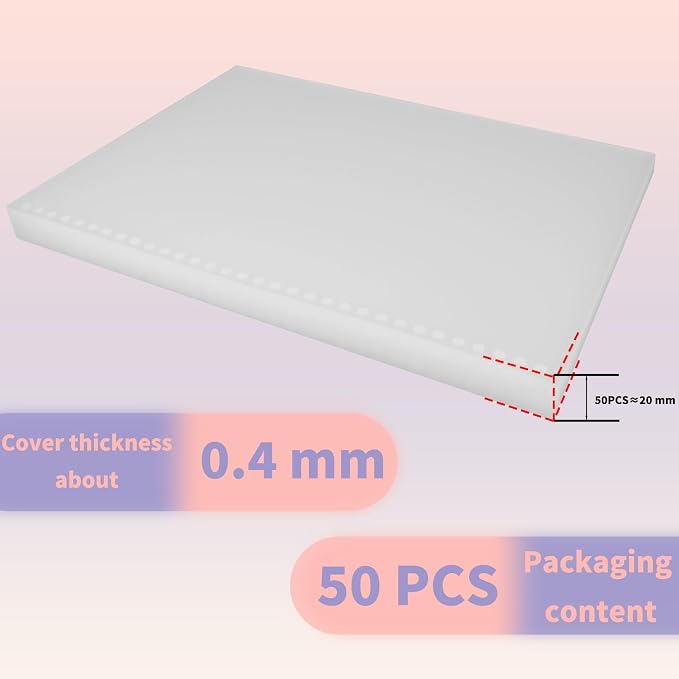 RAYSON Pre-Punched Binding Covers, 8.5" x 11", Frosted Plastic, 32 Round Holes for 3:1 Wire Binding, Letter Size, 10 mil Thick, Pack of 50