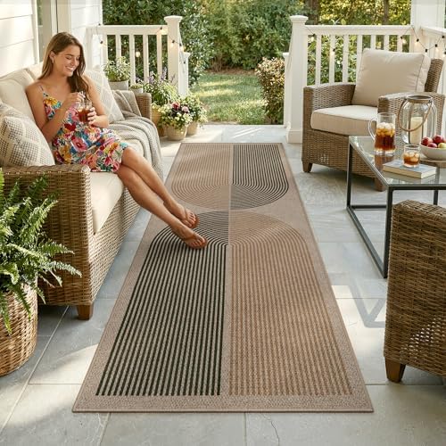 Lahome Enfys Modern Rainbow Easy Jute Rug, 2x8 Hallway Runner Washable Rugs for Entryway Farmhouse Kitchen Rug, Non Slip Indoor Outdoor Carpet Contemporary Throw Door Mat for Bedroom Porch