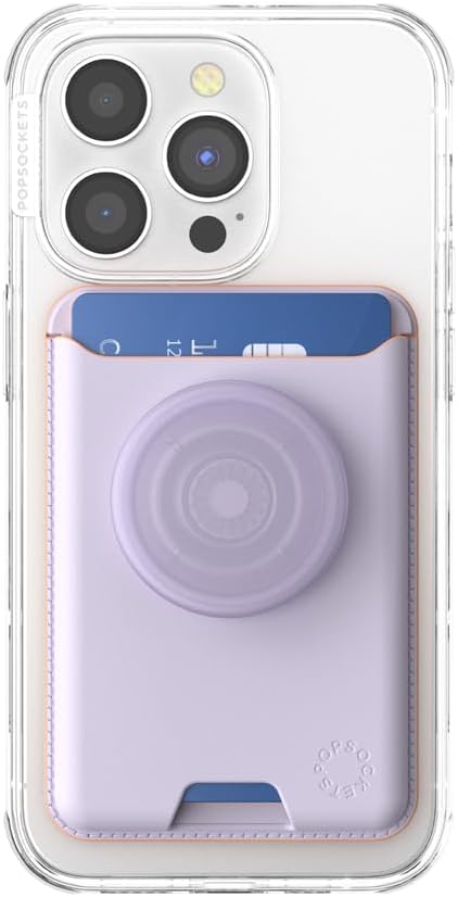 PopSockets Phone Wallet for MagSafe with Grip- Lavender | PopWallet, Holds 3 Cards, Magnetic, Removable, Secure, Lavender, Purple, Girly, Women