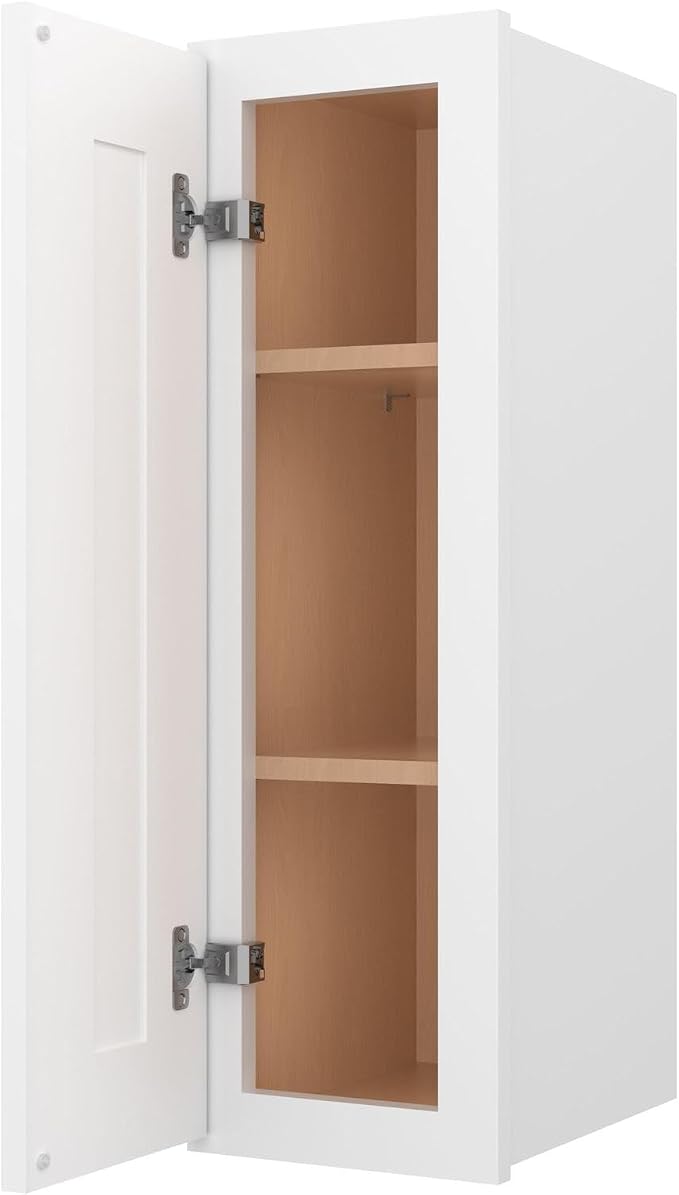 Furinno Shaker 3-Tier Wall Kitchen Cabinet, 1-Door, White | 12 D x 9 W x 30 H, Adjustable Hinges, Soft-Close Shaker-Style Door, Ready to Assemble, Plywood, for Pantry, Dining Room