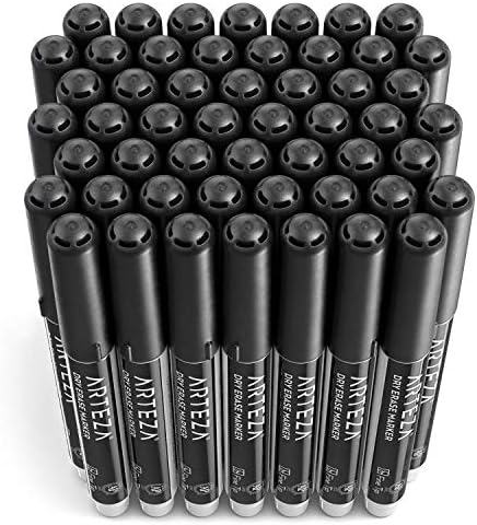 ARTEZA Black Fine Tip Dry Erase Markers, 52 Pack for Whiteboards