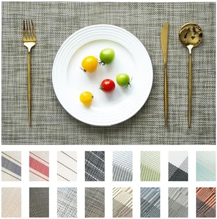 Placemats Set of 6 Vinyl/Plastic Woven Place Mats for Kitchen Table Indoor/Outdoor Washable Placemat Wipeable Dining Table Mats (Brown,6)