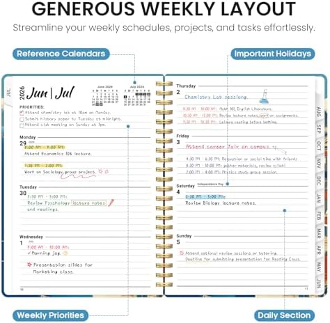Planner 2026-2027, Monthly & Weekly Jul 2026-Jun 2027 Calendar Book | 6.3" x 8.5", Hardcover Spiral Planner with Tabs, School & Daily Pretty Agenda for Women, Students, Teachers, Coastal Beacon