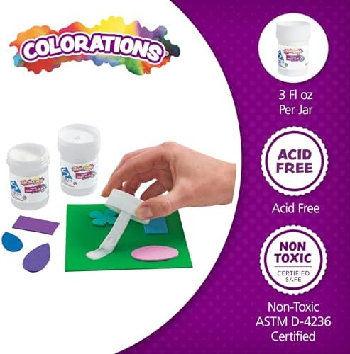 Colorations Tacky Craft Glue Jars with Brush Applicators, Set of 12 | Ages 5+, Kindergarten+, 3 oz Each, Strong Glue Dries Clear, for School, Home, Office and Craft Projects