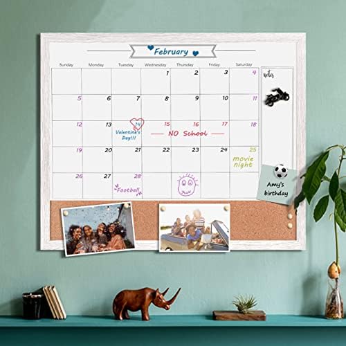 Dry Erase Calendar Whiteboard for Wall, Large Combination Magnetic Dry Erase White Board & Bulletin Board, 23.6" x 31.5" Wood Framed Calendar/Cork Combo Board(WH-6080)