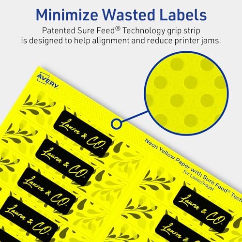 Avery Printable Rectangle Labels, Sure Feed Technology, 1" x 4", Neon Yellow Labels, Laser/Inkjet Printable, 200 Total, Great for Mailing and Cosmetics