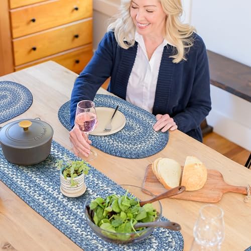 Homespice Denim Braided Table Runner Ideal as Farmhouse Runner, Oval 11x36