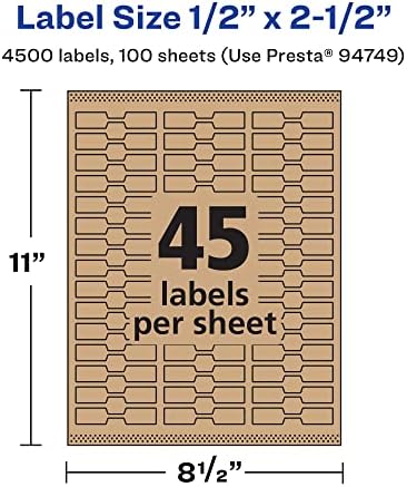 Avery® Kraft Brown Barbell Labels, Sure Feed® Technology, 0.5" x 2.5", 4,500 Kraft Brown Labels, Laser/Inkjet Printable