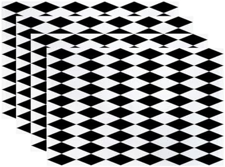 Batmerry Black White Diamond Linen Placemats Set of 4, Art Black and White Harlequin Washable Table Mats for Kitchen Table Thickened Heat Insulation Dining Set Indoor Outdoor 12X18 in
