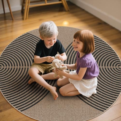 Lahome Modern Rainbow Round Rug, 6ft Easy Jute Brown Circle Patio Rug