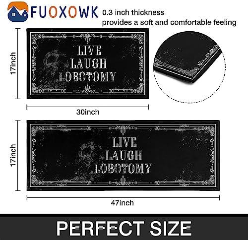 Goth Kitchen Mat Set of 2 - Non Slip Halloween Spooky Kitchen Rugs Black Goth Rug Skull Witchy Rug for Home Kitchen - Live Laugh Lobotomy Sign - Halloween Gothic Kitchen Decor Accessories