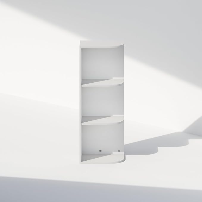 Furinno Reed Corner Shelf, 3-Tier Corner Bookshelf, Book Shelf, Corner Shelves, Storage Rack, for Organization and Storage, Home Office, Living Room, White