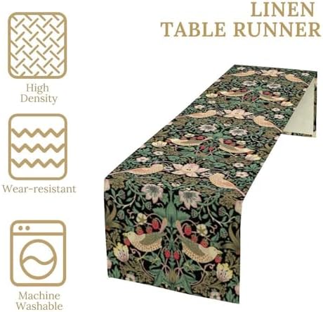 William Morris Floral Table Runner, Vintage Flowers Green Botanical Printed Table Runner for Home Kitchen Dining Table Decoration,13x120 Inch