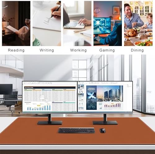 Mydours 55" x 28" XXL Large PU Leather Desk Mat, Gaming Mouse Pad, (Brown)