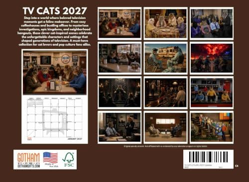 Television Cats Calendar 2027 Funny Pop Culture TV Cat Wall Monthly 12 Month | American Made In The USA