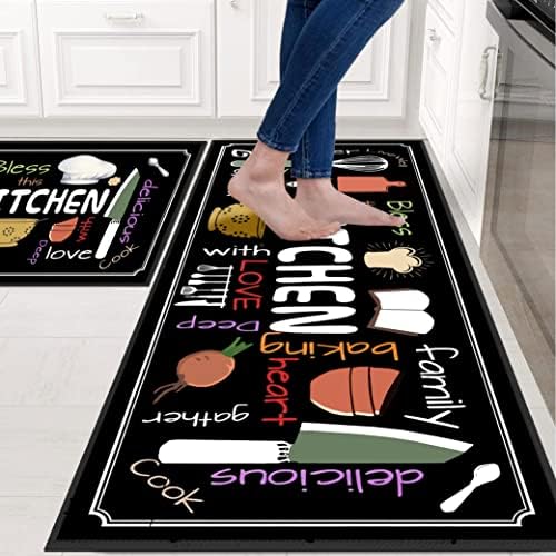 Utensils Kitchen Rugs for Floor 2 Piece Sets, Chef Love Floor Mat for Kitchen, Utensils Kitchen Rug in Front of Sink for Standing for Italian Kitchen Decor 17"X30"+17"X47"
