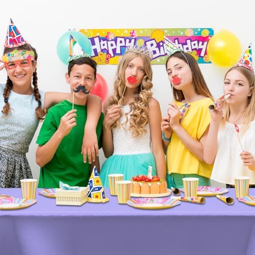 CXPSINC 54 Inch X 300 Feet Plastic Table Cover Roll Disposable Tablecloth with Slide Cutter for All Type/Shape Tables | Party, Banquet, Birthdays, Weddings(Purple, 300 Feet)