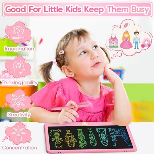Hockvill LCD Writing Tablet 12 Inch, Toys for Boys Girls Drawing Pad for 3 4 5 6 7 Year Old Kids Toys, Toddler Erasable Doodle Board Travel Essentials, Christmas Birthday Gift for Kids - Pink