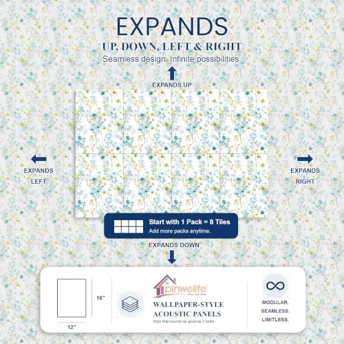 PINWELIFE® Acoustic Art Tiles – 8-Pack 12"x16" Sound Absorbing Panels, Seamless Wallpaper-Style Decorative Acoustic Wall Art, Echo Reduction for Home Studio/Office, Nano Tape Included