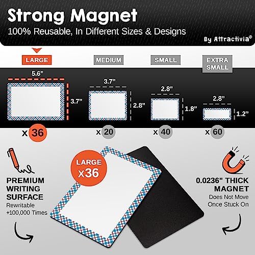 Attractivia Dry Erase Magnetic Labels 5.6 x 3.7 in, Pattern Borders, Large Dry Erase Magnets, 36-Pack, Erasable Write-On All-Purpose Labels, for Office, Education, Home, Whiteboard