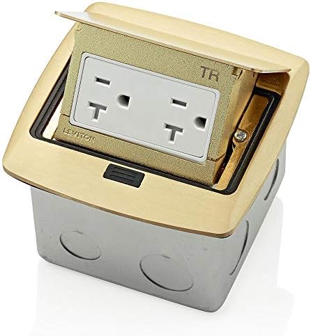 Leviton Pop-Up Floor Box with 20 Amp, Tamper-Resistant Outlet, Brass, PFTR2-BR