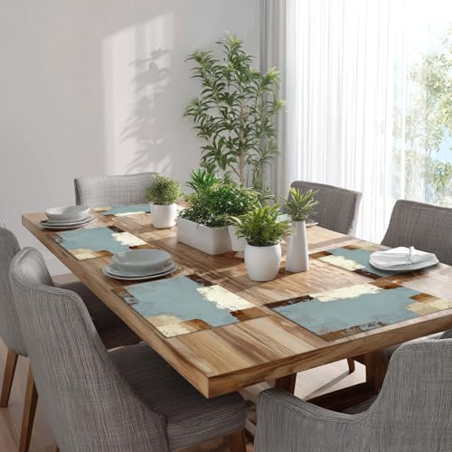 Batmerry Grey and Beige Art Painting Linen Placemats Set of 6, Brushstrokes Abstract Brush Painting Washable Table Mats for Kitchen Table Thickened Heat Insulation Dining Set Indoor Outdoor 12X18 in