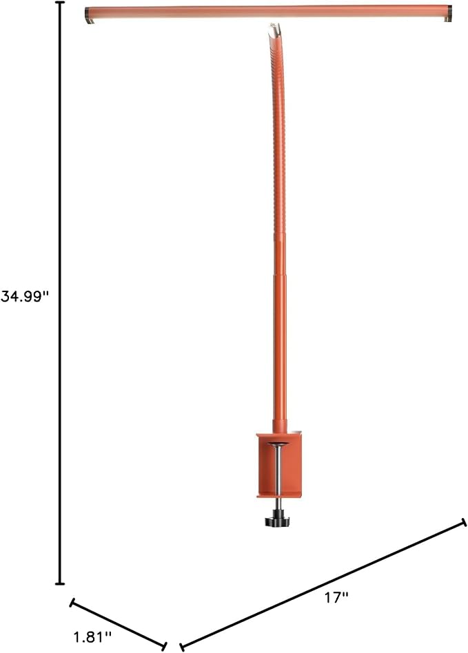 Airlonv LED Desk Lamp with Clamp, 17" Stepless Dimming Light, Orange | 2700K-6500K, 100 LEDs, 360° Gooseneck, Fits Up to 30" Monitors, Flicker-Free Lighting for Home Office, Study& Workbench