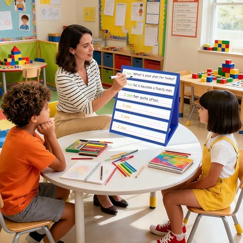EAMAY Magnetic Desktop Tabletop Stands Pocket Chart Foldable Small Dry Erase Board Classroom Tool for Kids Education (12W*15L, Magnetic) (Pack of 3)