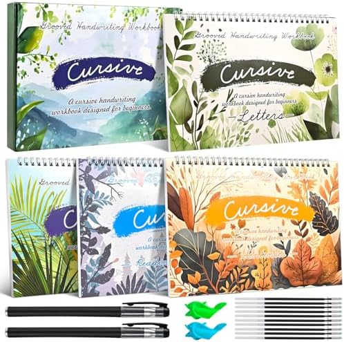 4-Pack Reusable Grooved Cursive Handwriting Workbooks with Disappearing Ink