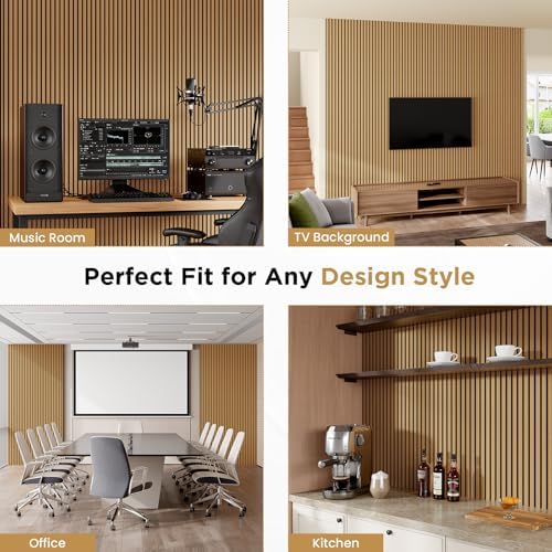 SMARTSTANDARD Wood Slat Acoustic Wall Panels 4 Pack 94"x12.6" American Oak