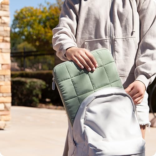 U Brands Nylon Puffy Zipping Large Laptop Sleeve, 10.5" x 15", MacBook Bag, Laptop Case for MacBook Pro, MacBook Air, Chromebook, HP Computer, Matcha Green