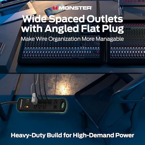 Monster Pro MI Professional Surge Protector Power Strip with Fireproof MOV Technology for Computers, Amplifiers, Pedal Boards, and Pro Audio Gear