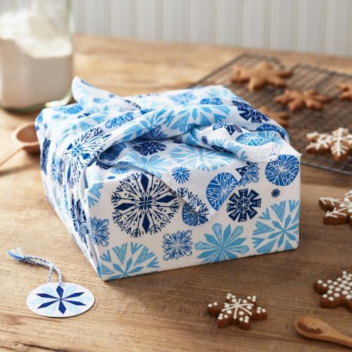 Hallmark 26" Reusable Fabric Holiday Gift Wrap (Blue Snowflakes on White)