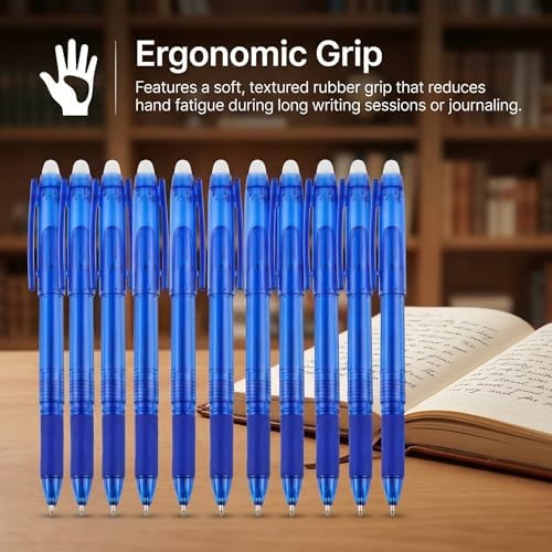 Volcanics Blue Erasable Gel Pens, 0.7mm Fine Point, 12 Pack | Capped Smooth Pencil-Like Precision Writing Pens For School, Office, Note Taking And Everyday Planning